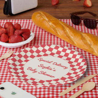 Retro Red Special Delivery Baby Shower Paper Plate