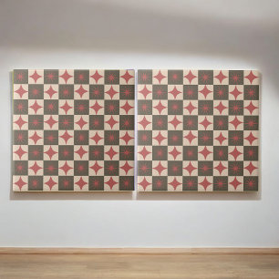 Retro Red Starburst Chequered Mid Century Modern Tile