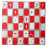 Retro Red Starbursts Ceramic Tile<br><div class="desc">This Retro Red and White Starbursts Ceramic Tile is so adorably space age you won’t be able to contain your enthusiasm. And, why would you want to? This 1960’s mid century modern inspired design features a dark heather grey background and rows of perfectly imperfect rectangles in cheery red, white, and...</div>