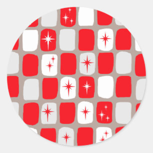 Retro Red Starbursts Round Stickers