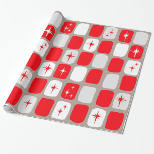 Retro Red Starbursts Wrapping Paper (large print)