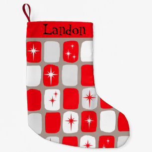 Retro Red Starburts Christmas Stocking