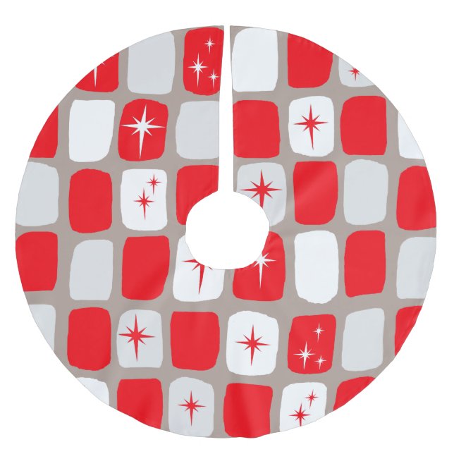 Retro Red Starburts Christmas Tree Skirt (Front)