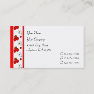 Retro Red Strawberry and Flower Pattern Template Business Card