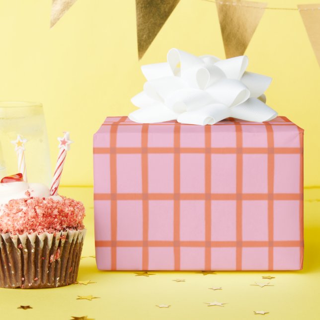 Retro Red Stripes on Pink Wrapping Paper (Birthday Party)