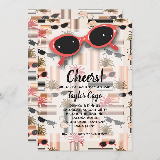 Retro Red Sunglasses Birthday Invitations (Front/Back)