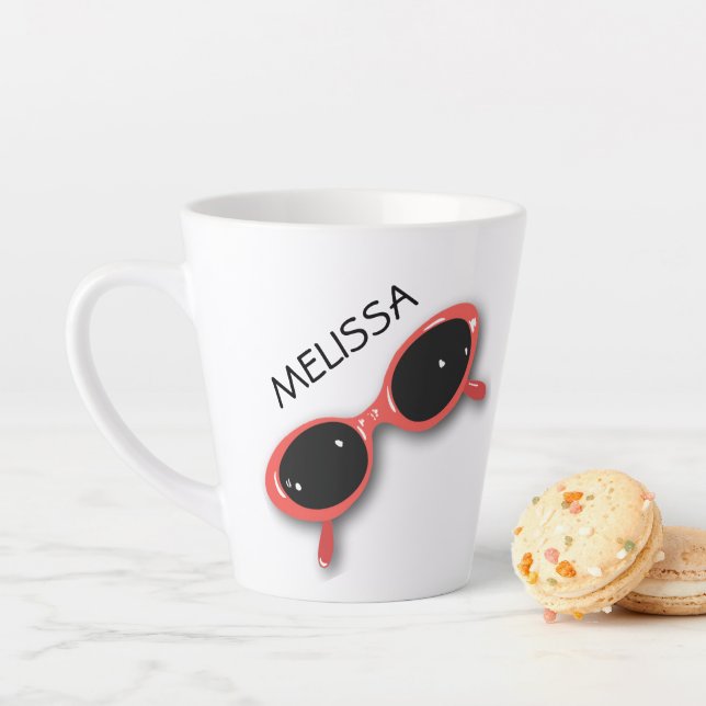 Retro Red Sunglasses PERSONALIZED Latte Mug (In Situ)