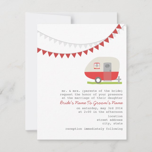 Retro Red Trailer Wedding Invitation (Front)