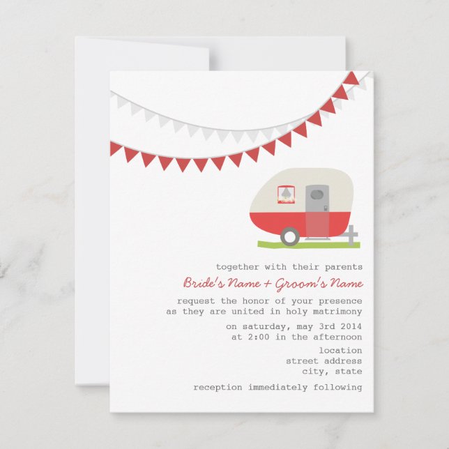 Retro Red Trailer Wedding Invitation (Front)
