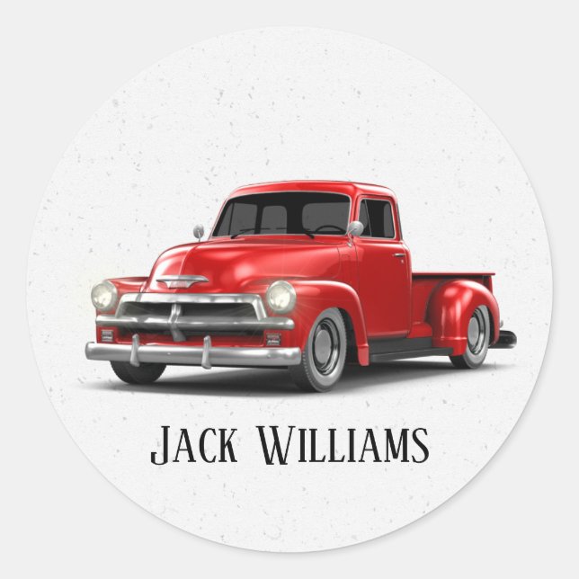 Retro Red Truck On Specks Classic Round Sticker (Front)