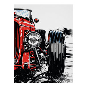 Retro Red Vintage Classic Car Front Pop Art Print