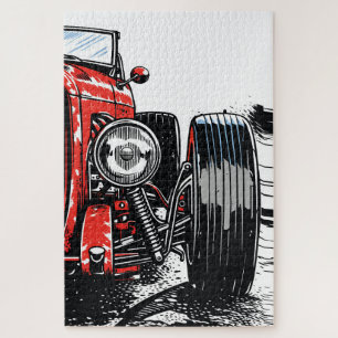 Retro Red Vintage Classic Car Front Pop Art Print Jigsaw Puzzle