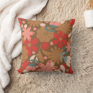 Retro Red Vintage Floral Cushion