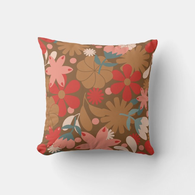Retro Red Vintage Floral Cushion (Front)