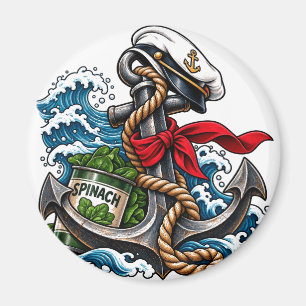 Retro Red Vintage Sailor Anchor Spinach Badge Magnet