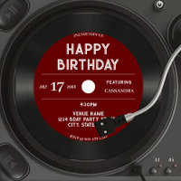 Retro Red Vinyl Record Black Happy Birthday Party