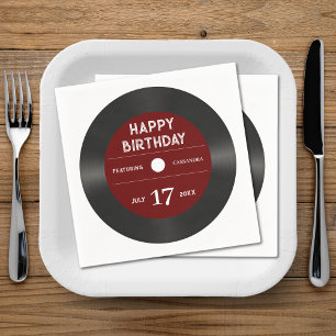 Retro Red Vinyl Record Black Happy Birthday Party Napkin