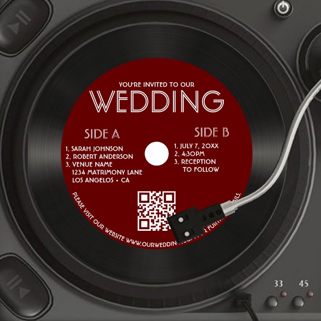 Retro Red Vinyl Record Photo Wedding Invitation (Retro Red Vinyl Record Photo Wedding Invitation)