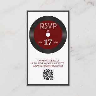 Retro Red Vinyl Record QR Code Website White RSVP  Enclosure Card