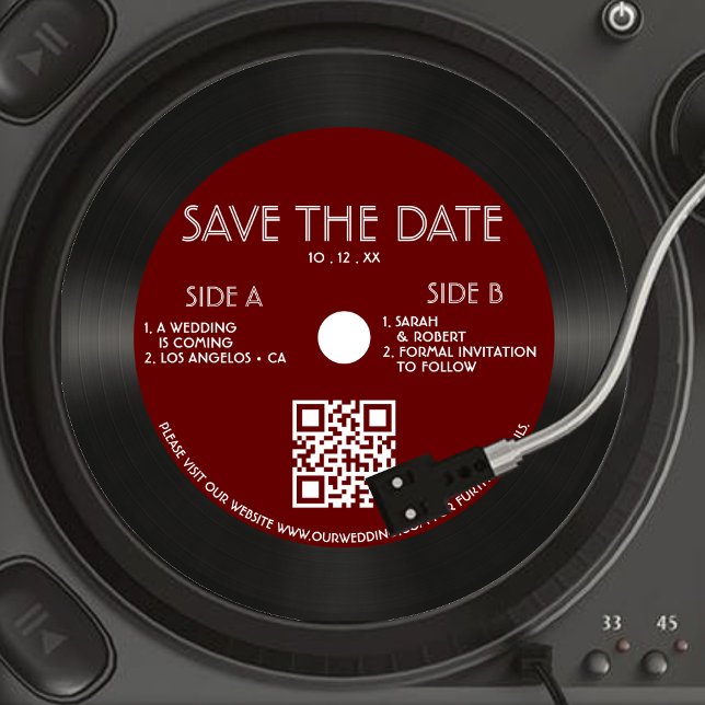 Retro Red Vinyl Record Wedding Save The Date (Retro Red Vinyl Record Wedding Save The Date)
