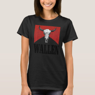 Retro Red Wallen Bull Skull Western Country Cowboy T-Shirt