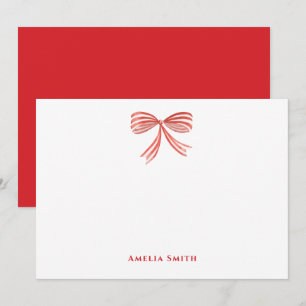 Retro red watercolor bow merry Christmas Card