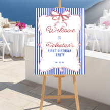 Retro Red White & Blue Classy Stripes Bows Welcome