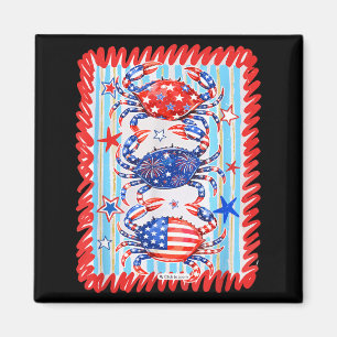 Retro Red White Blue Crab Summer Vibes 4th Of July Magnet
