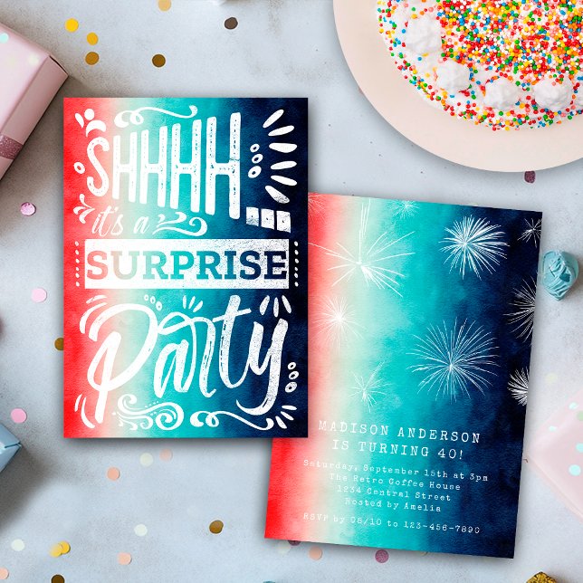 Retro Red White Blue Shh Surprise Birthday Party Invitation (Creator Uploaded)