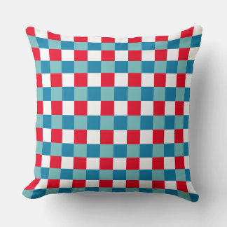 Retro Red White Blue Tartan Plaid 4th of July Cushion