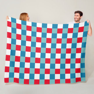 Retro Red White Blue Tartan Plaid 4th of July Fleece Blanket