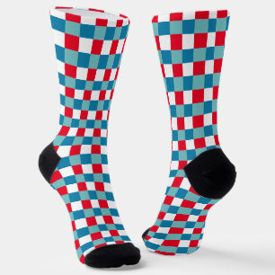 Retro Red White Blue Tartan Plaid 4th of July Socks