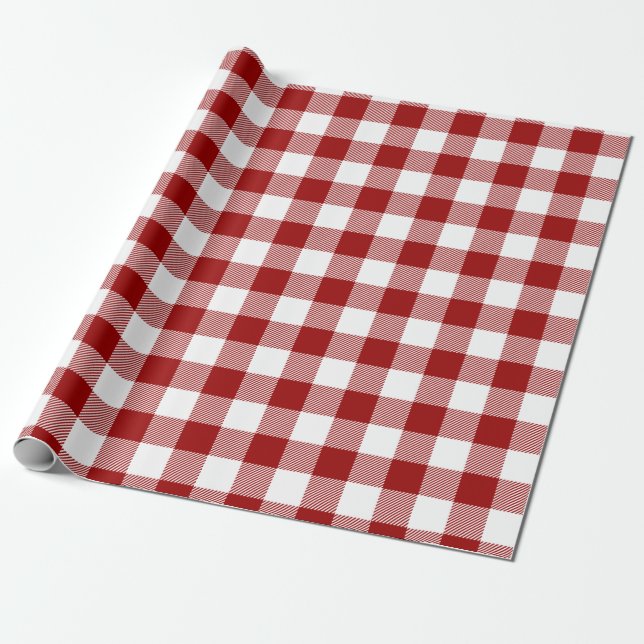 Retro Red White Christmas New Year Tartan Plaid Wrapping Paper (Unrolled)