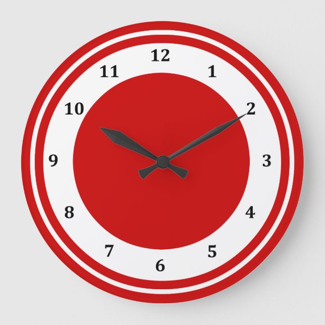 Retro Red White Circle Stripe Modern Numbers Round Large Clock (Front)