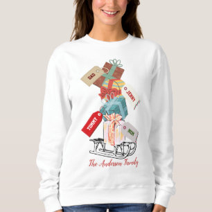 Retro Red White Cute Family Name Christmas Womens  Sweatshirt