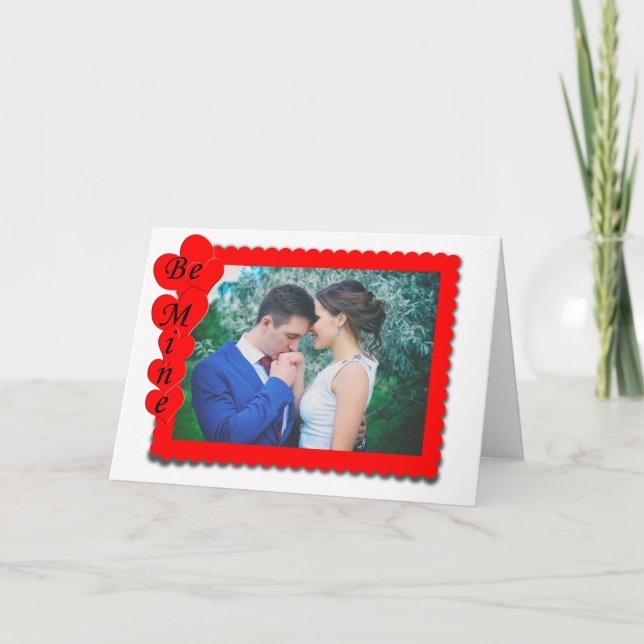 Retro Red White Frame Valentine Custom Photo Holiday Card (Front)