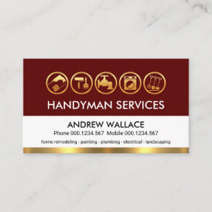 Retro Red White Gold Handyman Layers Business Card