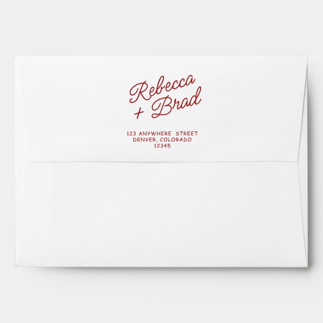 Retro Red & White Hand Drawn Bow Wedding Envelope (Back (Top Flap))