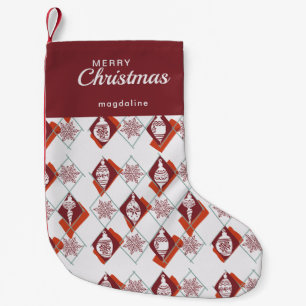 Retro Red White Merry Christmas Botanical Small Christmas Stocking