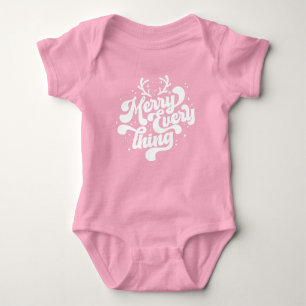 Retro Red White Merry everything Merry Christmas  Baby Bodysuit