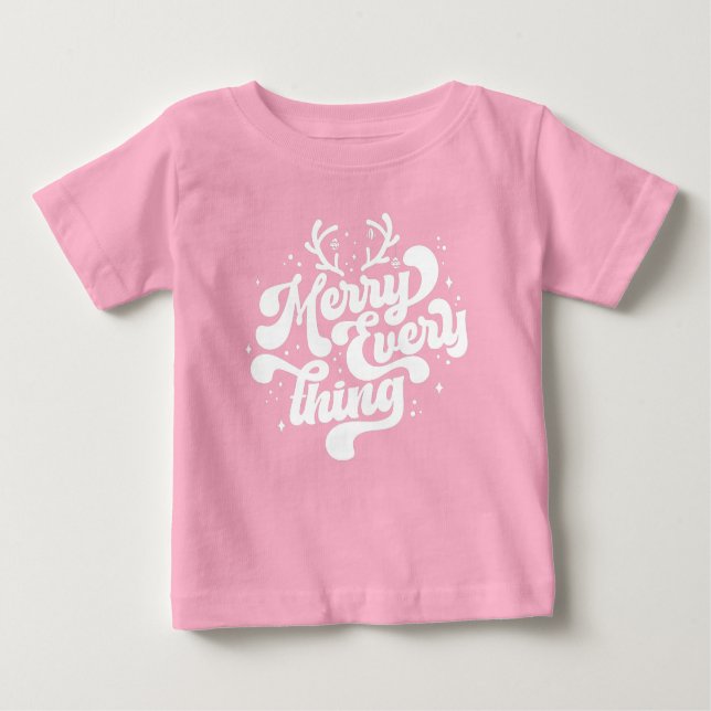 Retro Red White Merry everything Merry Christmas  Baby T-Shirt (Front)