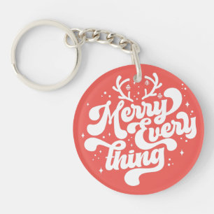 Retro Red White Merry everything Merry Christmas  Key Ring