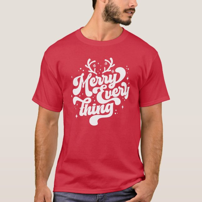 Retro Red White Merry everything Merry Christmas  T-Shirt (Front)