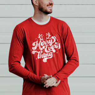 Retro Red White Merry everything Merry Christmas  T-Shirt