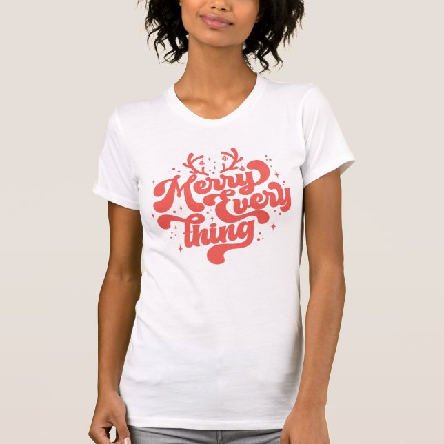 Retro Red White Merry everything Merry Christmas  T-Shirt (Front)