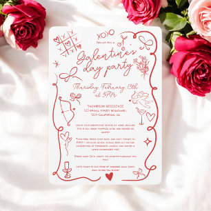 Retro Red white Quirky Galentine's Day Party  Invitation