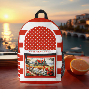 Retro Red White Striped Artistic Photo Printed Backpack