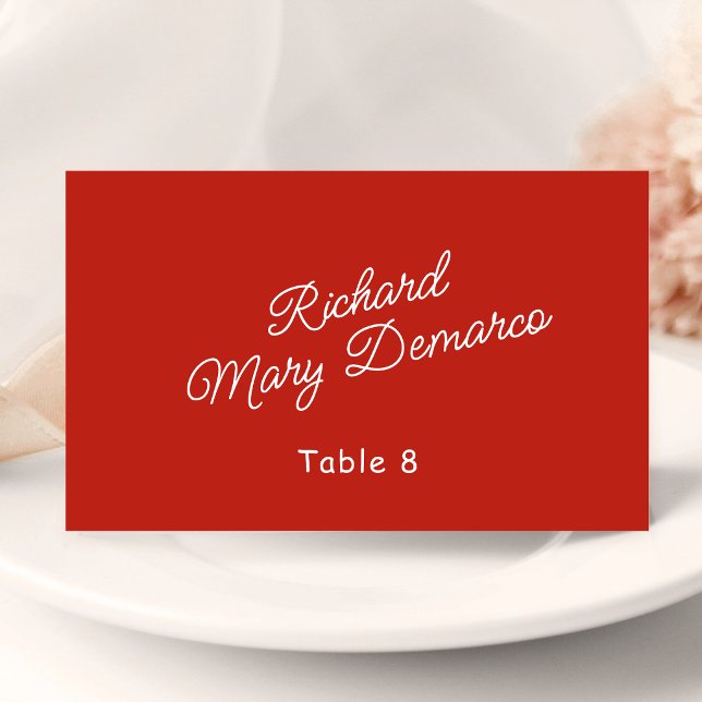 Retro Red & White Wedding Guest Name Place Card (Retro red and white wedding place card adds vintage style to your reception tables.)
