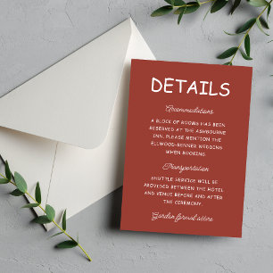 Retro Red & White Wedding Information Enclosure Card