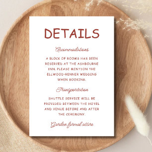 Retro Red & White Wedding Information Enclosure Card